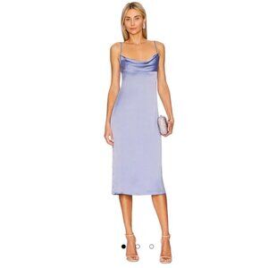 WeWoreWhat Cowl Midi Satin Charmeuse Dress Slate Blue